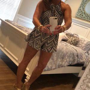 Cream/navy halter romper